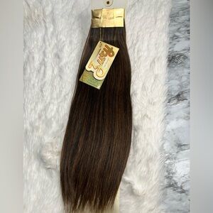 16 In brown #4 100% Human hair Extensions in Straight Hair  - Micro yaki Perm